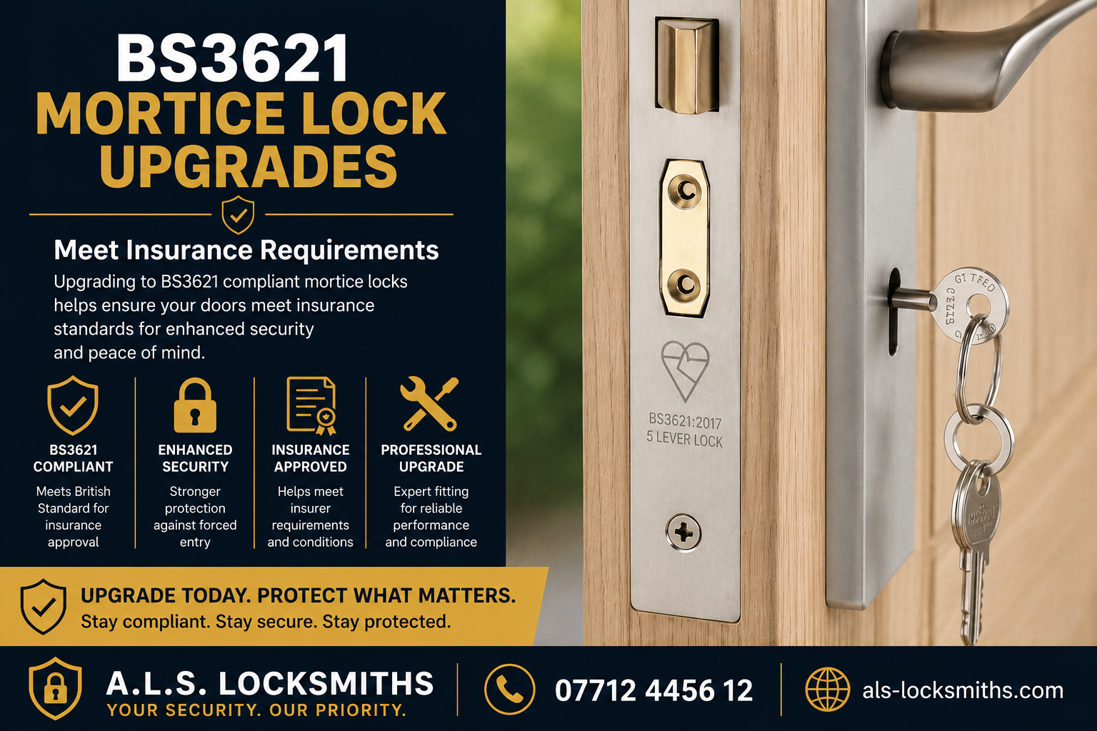 Upgrading a 5 Lever Mortice Lock to a BS3621 Insurance Approved Lock