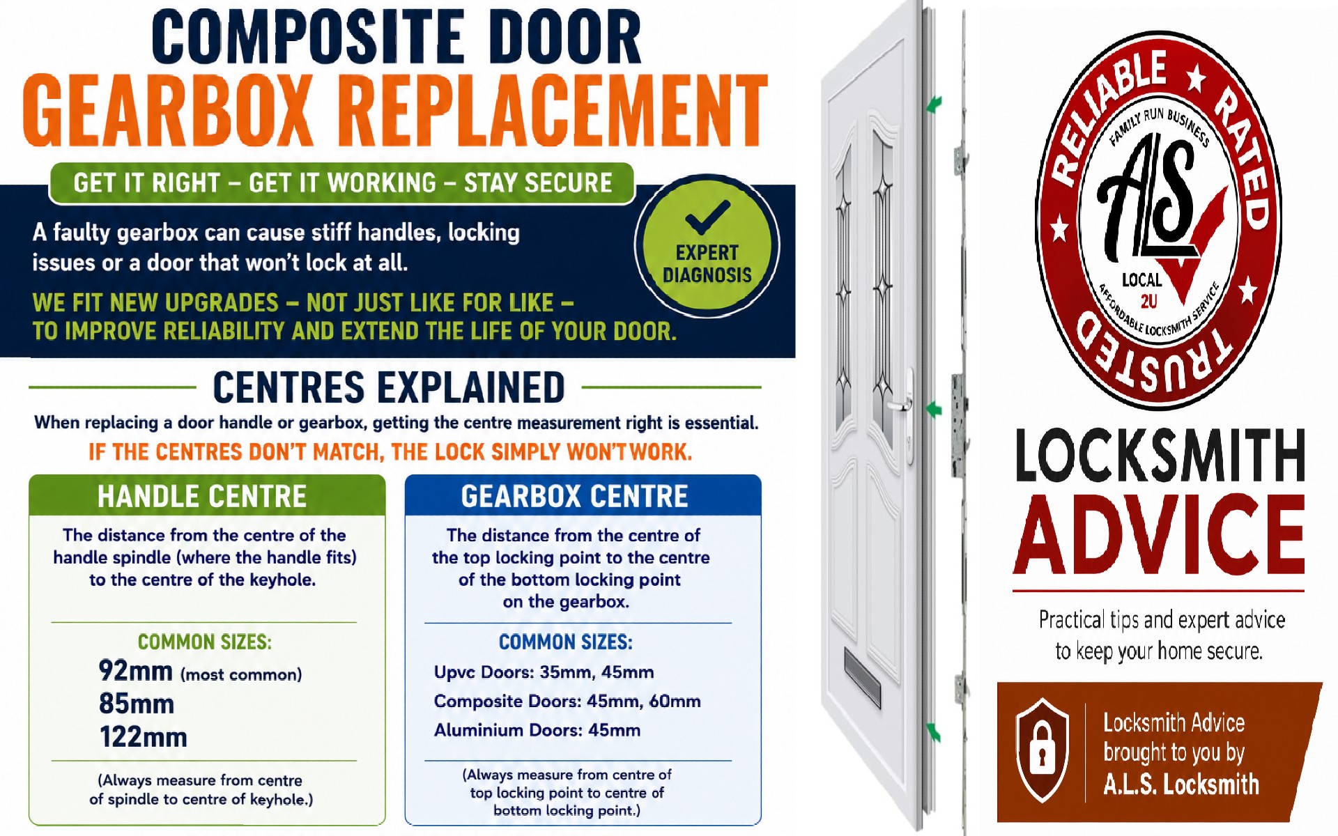 Composite door gearbox replacement
