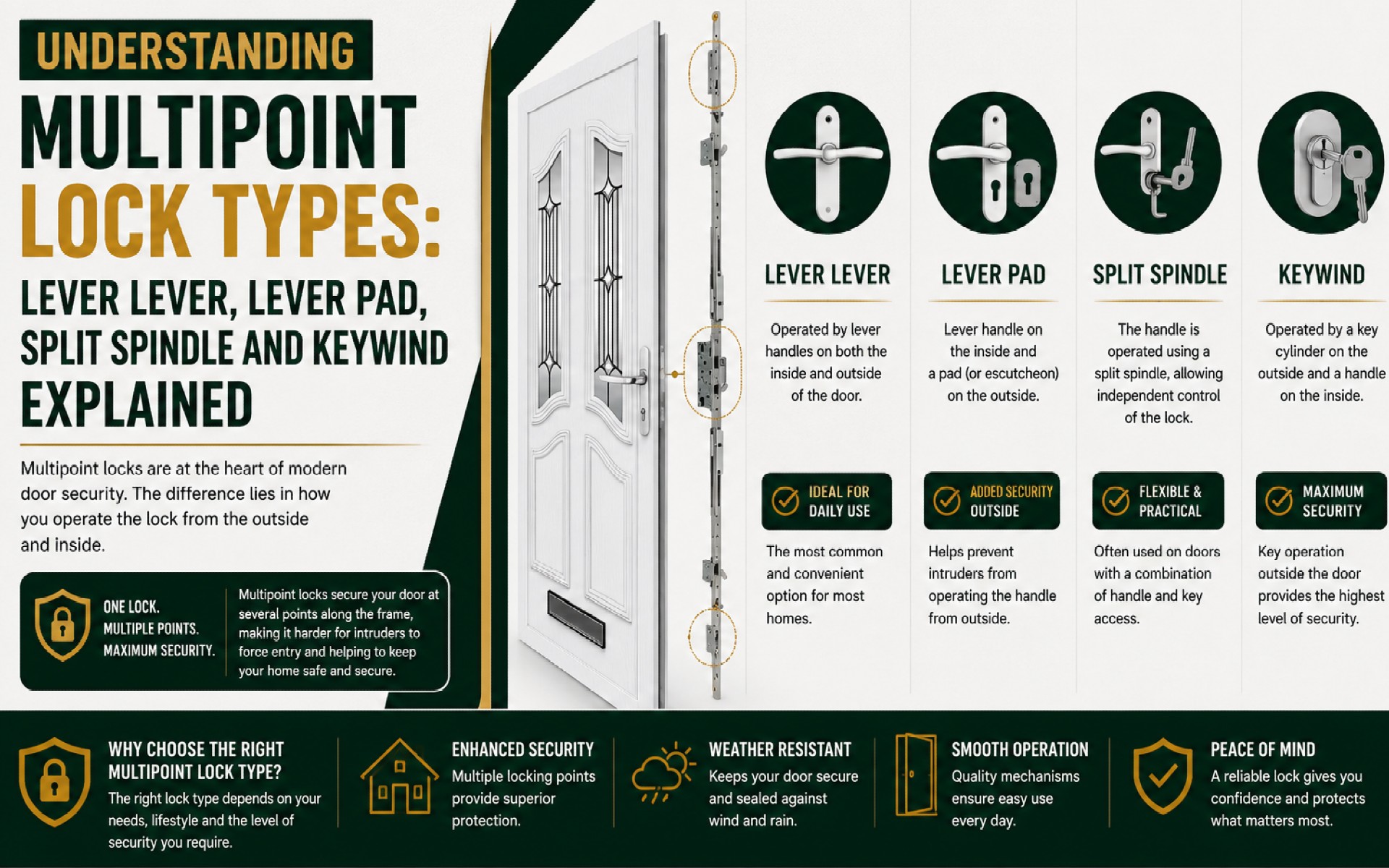 Understanding Multipoint Lock Types: Lever Lever, Lever Pad, Split Spindle and Keywind Explained