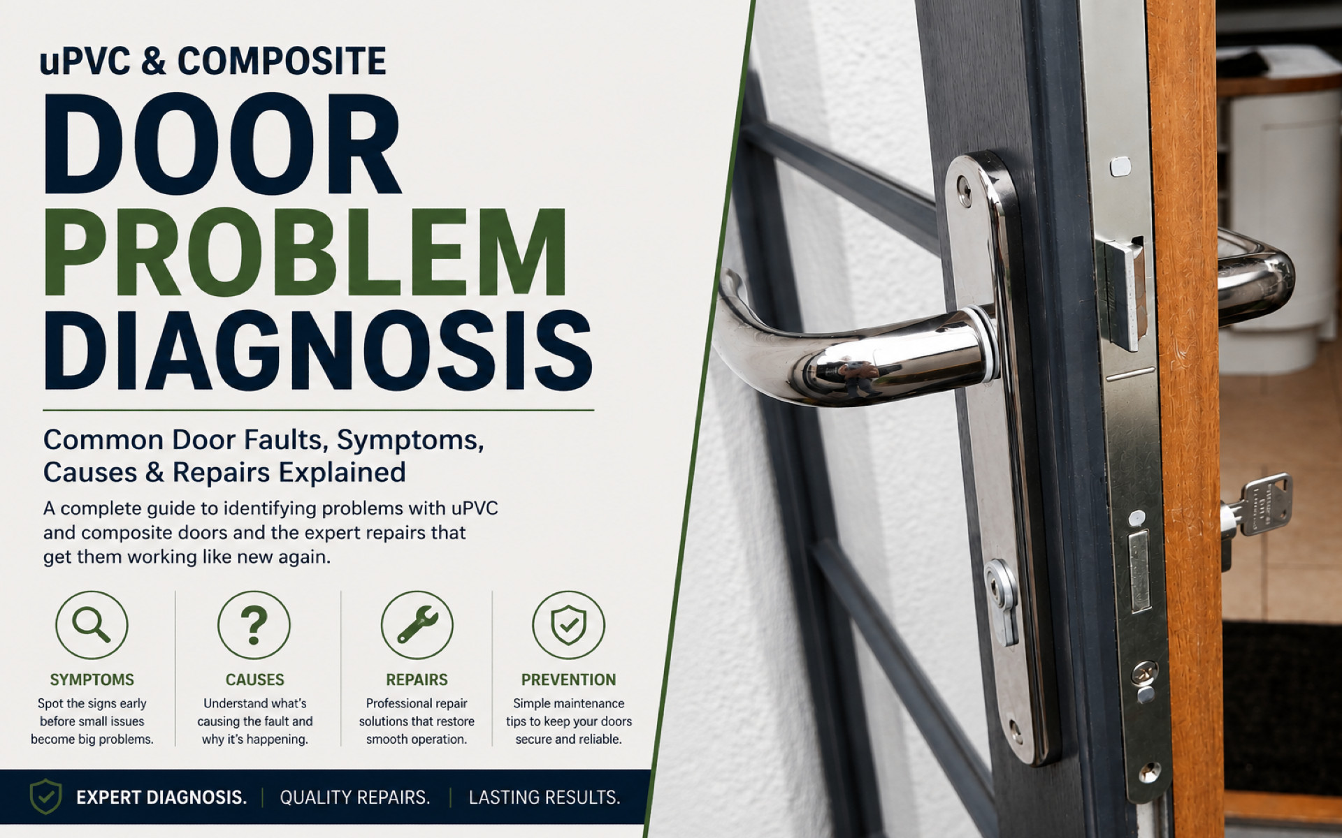 uPVC & Composite Door Problem Diagnosis Common Door Faults, Symptoms, Causes & Repairs Explained uPVC & Composite Door Problem Diagnosis Common Door Faults, Symptoms, Causes & Repairs Explained