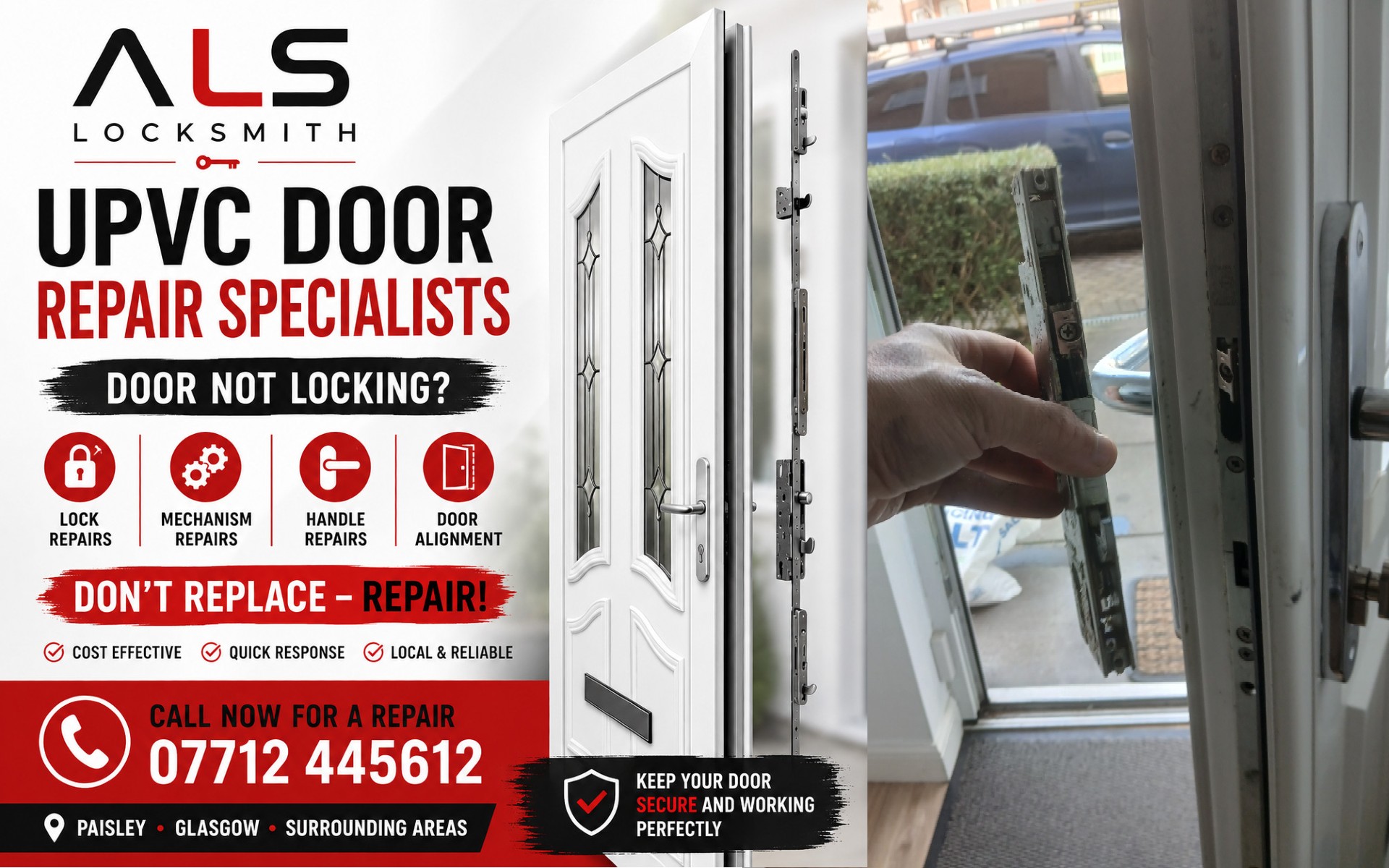 uPVC Door Gearbox Failure in Glasgow Southside: Repairing a Six-Year-Old Door