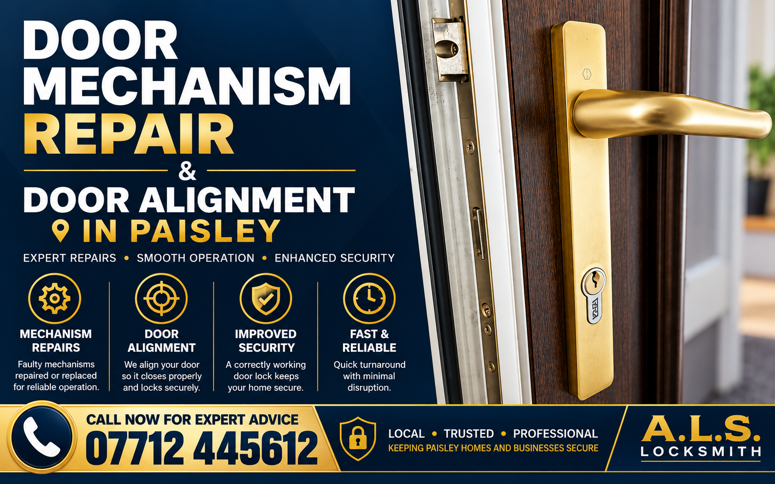 uPVC Door Repair in Paisley PA2: Failed Gearbox Replaced on a 20-Year-Old Door