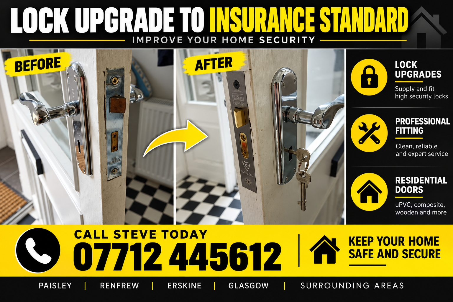 BS3621 Mortice Lock Upgrade in Glasgow West End: Improving Home Security After Moving In