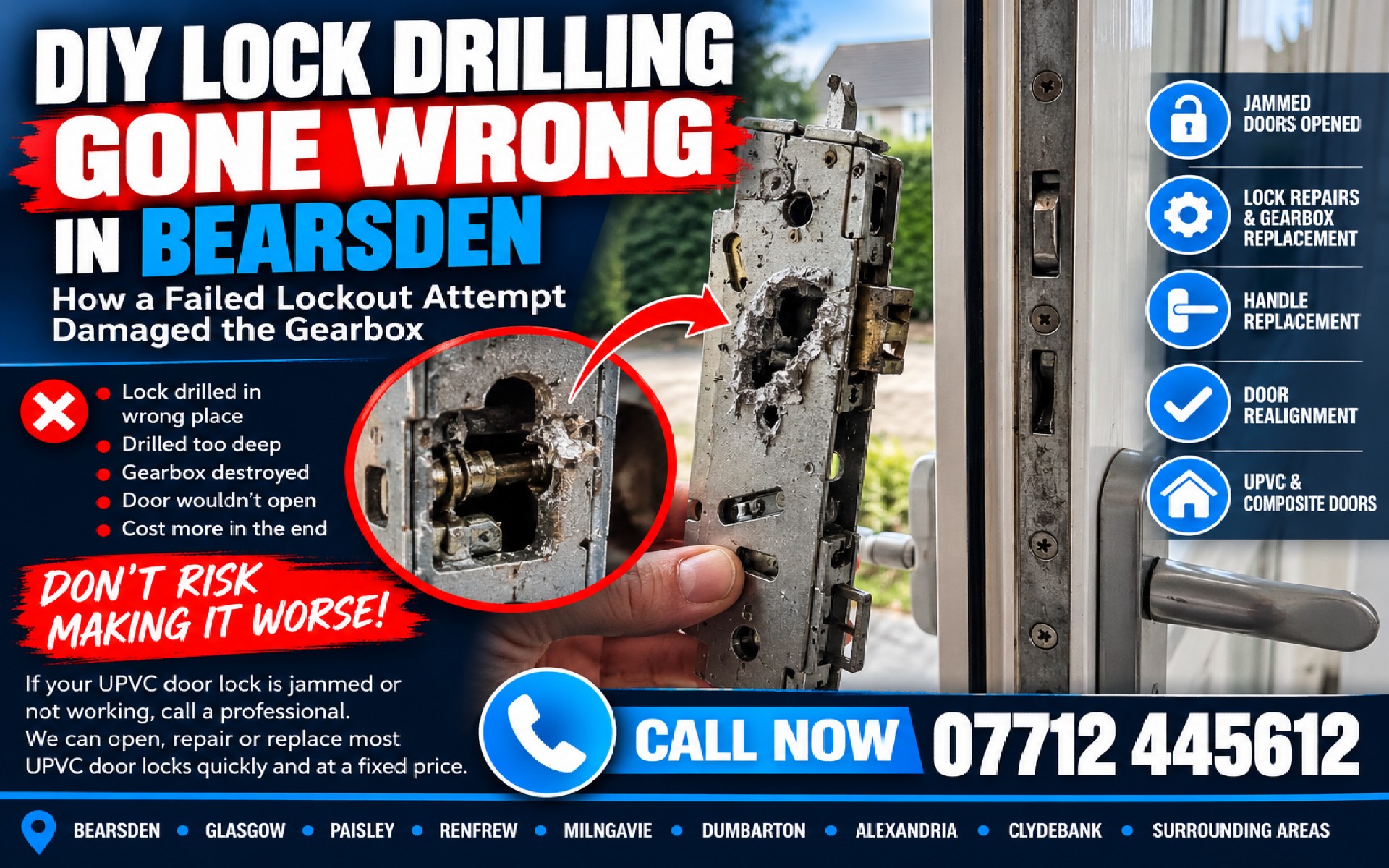 DIY Lock Drilling Gone Wrong in Bearsden: How a Failed Lockout Attempt Damaged the Gearbox DIY Lock Drilling Gone Wrong in Bearsden: How a Failed Lockout Attempt Damaged the Gearbox