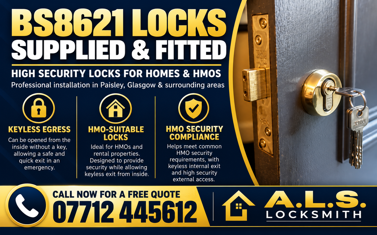BS8621 Mortise Locks Supplied and Fitted in Paisley and Glasgow